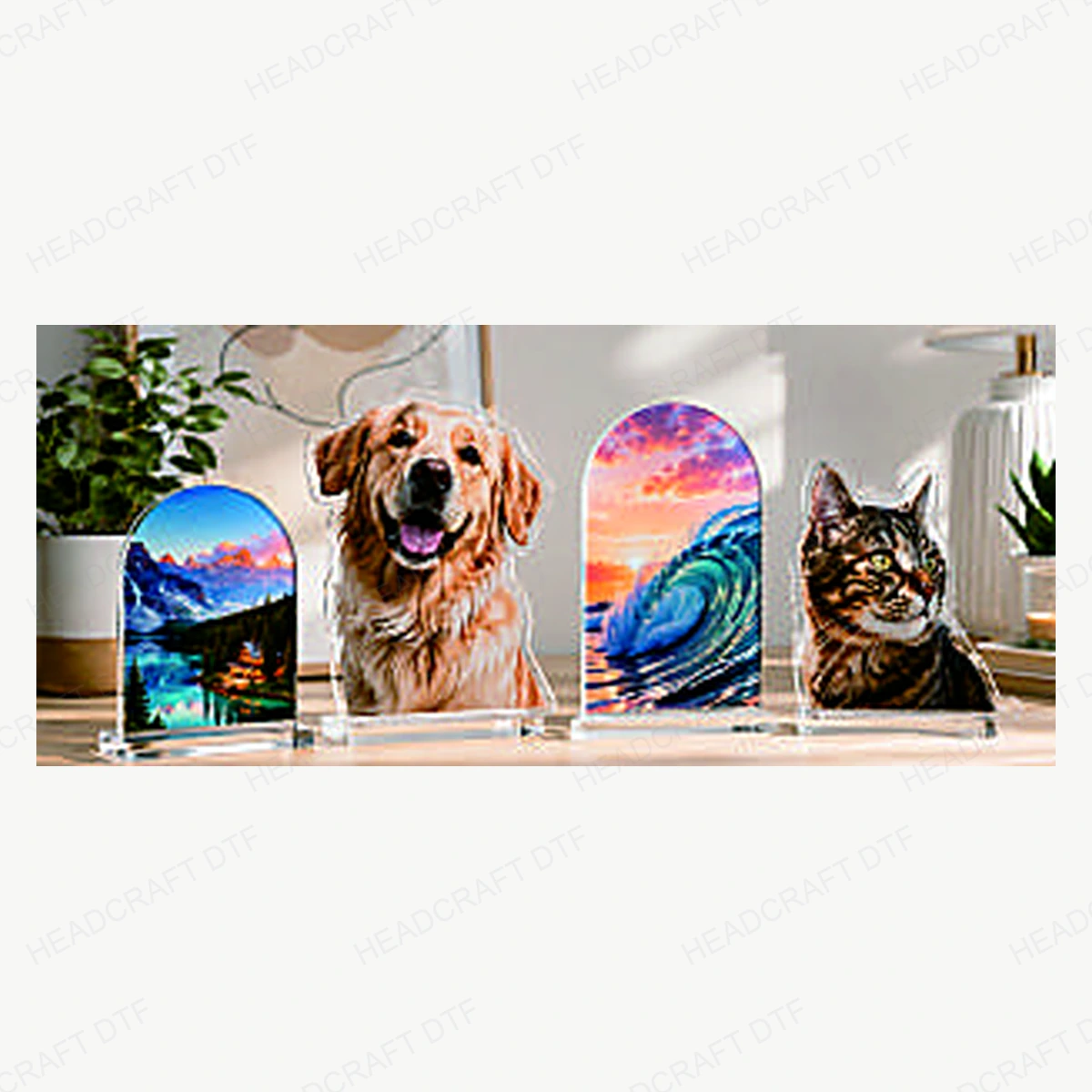 Пример UV-печати MyColor 2513 Pro на акриловых декоративных изделиях